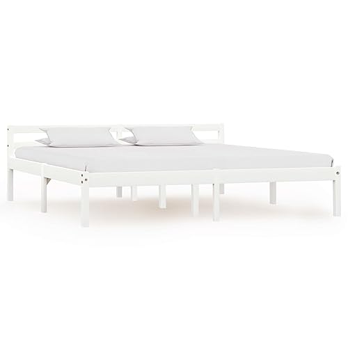 vidaXL Kiefernholz Massiv Bettgestell Holzbett Doppelbett Futonbett Massivholz Bett Bettrahmen Lattenrost Schlafzimmerbett 180x200cm Weiß von vidaXL