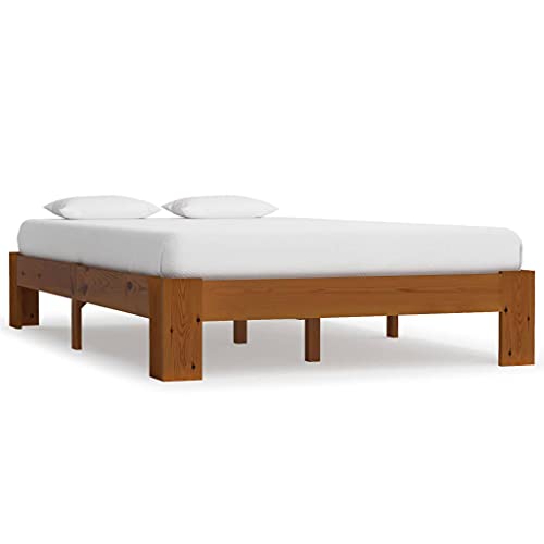 vidaXL Kiefernholz Massiv Bettgestell Holzbett Doppelbett Futonbett Massivholz Bett Bettrahmen Lattenrost Schlafzimmerbett Hellbraun 120x200cm von vidaXL