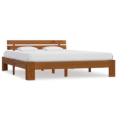 vidaXL Kiefernholz Massiv Bettgestell Holzbett Futonbett Doppelbett Massivholz Bett Bettrahmen Lattenrost Schlafzimmerbett 180x200cm Honigbraun von vidaXL