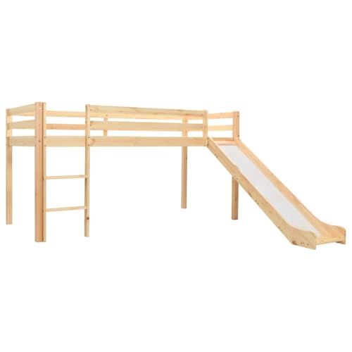 vidaXL Kiefernholz Massiv Hochbett mit Rutsche Leiter Kinderbett Spielbett Jugendbett Holzbett Rutschbett Bett Kinderzimmer 97x208cm Weiß von vidaXL