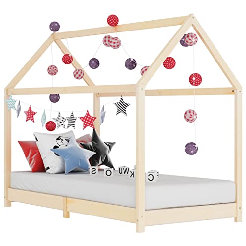 vidaXL Kiefernholz Massiv Kinderbett Hausbett Bettenhaus Spielbett Kinder Bett Kinderhaus Holzbett Bettgestell Lattenrost 90x200cm von vidaXL