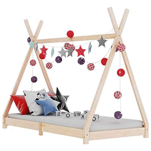 vidaXL Kiefernholz Massiv Kinderbett Hausbett Bettenhaus Spielbett Tipi Indianer Bett Kinderhaus Holzbett Bettgestell Lattenrost 90x200cm von vidaXL