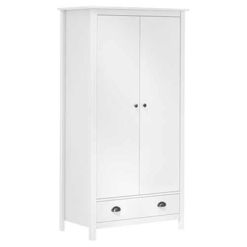 vidaXL Kiefernholz Massiv Kleiderschrank mit 2 Türen 1 Schublade 1 Regal Garderobenschrank Holzschrank Schrank Schlafzimmerschrank Weiß 89x50x170cm von vidaXL