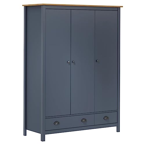 vidaXL Kiefernholz Massiv Kleiderschrank mit 3 Türen 2 Schubladen Garderobenschrank Holzschrank Schrank Schlafzimmerschrank Grau 127x50x170cm von vidaXL