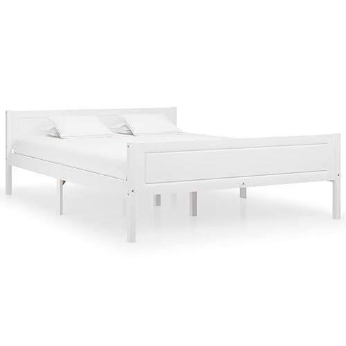 vidaXL Kiefernholz Massivholzbett Bettgestell Holzbett Futonbett Bett Doppelbett Bettrahmen mit Lattenrost Schlafzimmerbett Weiß 140x200cm von vidaXL