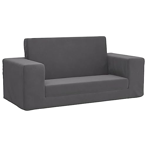 vidaXL Kinder Schlafsofa 2-Sitzer, 2-in-1 Kindersofa mit Schlaffunktion, Kindersessel Sofa Abnehmbarer Bezug, Kindercouch Couch Kindermöbel, Anthrazit Weicher Plüsch von vidaXL