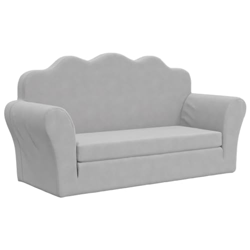 vidaXL Kinder Schlafsofa 2-Sitzer, 2-in-1 Kindersofa mit Schlaffunktion, Kindersessel Sofa Abnehmbarer Bezug, Kindercouch Couch Kindermöbel, Hellgrau Weicher Plüsch von vidaXL