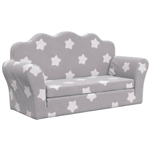 vidaXL Kinder Schlafsofa 2-Sitzer, 2-in-1 Kindersofa mit Schlaffunktion, Kindersessel Sofa Abnehmbarer Bezug, Kindercouch Couch Kindermöbel, Hellgrau mit Sternen Weicher Plüsch von vidaXL