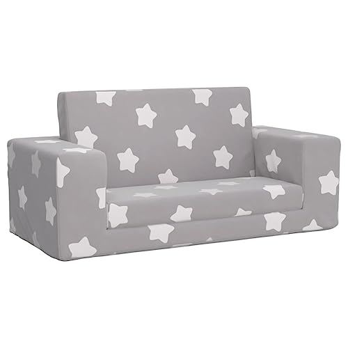 vidaXL Kinder Schlafsofa 2-Sitzer, 2-in-1 Kindersofa mit Schlaffunktion, Kindersessel Sofa Abnehmbarer Bezug, Kindercouch Couch Kindermöbel, Hellgrau mit Sternen Weicher Plüsch von vidaXL