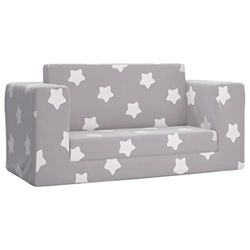 vidaXL Kinder Schlafsofa 2-Sitzer, 2-in-1 Kindersofa mit Schlaffunktion, Kindersessel Sofa Abnehmbarer Bezug, Kindercouch Couch Kindermöbel, Hellgrau mit Sternen Weicher Plüsch von vidaXL
