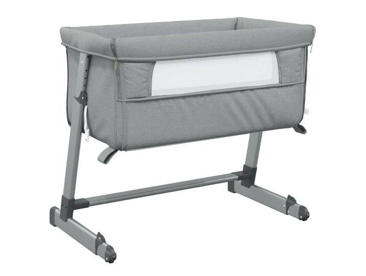 vidaXL Kinderbett Babybett mit Matratze Hellgrau Leinenstoff Anstellbettchen Mobil, grau von vidaXL