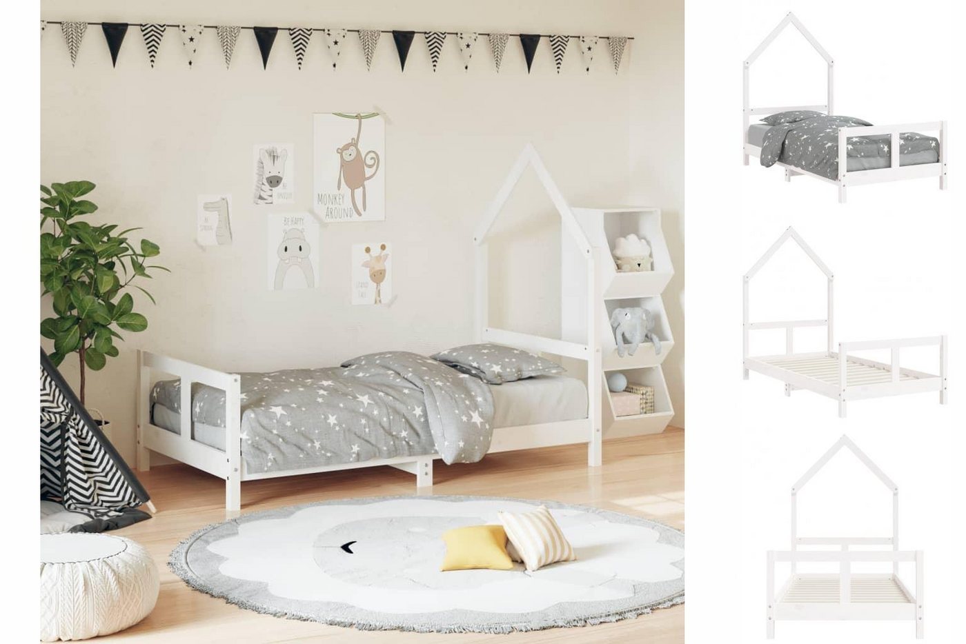 vidaXL Kinderbett Kinderbett Weiß 80x160 cm Massivholz Kiefer von vidaXL