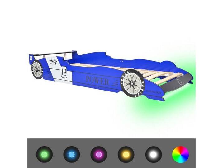 vidaXL Kinderbett Kinderbett mit Lattenrost 3D Designbett Rennwagen Motivbett LED 90 x 2, blau von vidaXL