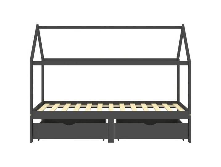 vidaXL Kinderbett Kinderbett mit Schublade Himmelbett Bettgestell Dunkelgrau Massivholz, grau von vidaXL