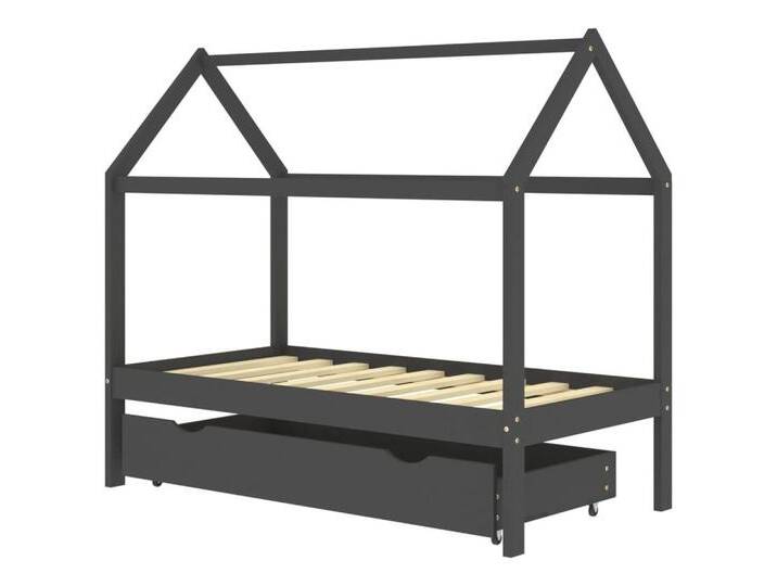 vidaXL Kinderbett Kinderbett mit Schublade Himmelbett Bettgestell Dunkelgrau Massivholz, grau vidaXL Kinderbett Kinderbett mit Schublade Himmelbett Bettgestell Dunkelgrau Massivholz, grau von vidaXL