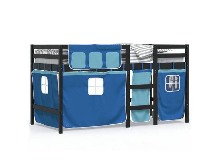 vidaXL Kinderbett Kinderhochbett mit Vorhängen Blau 90x200 cm Massivholz Kiefer, blau von vidaXL