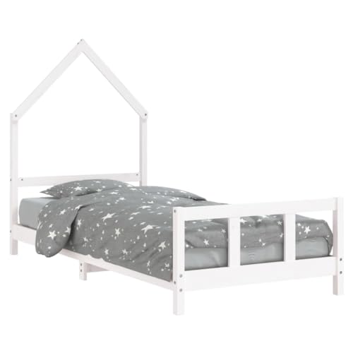 vidaXL Kinderbett, Kinder Bettgestell in Hausform, Hausbett für Kleinkinder ab 4 Jahren, Einzelbett Kinder Jugendbett Holzbett, Weiß 90x200 cm Massivholz Kiefer von vidaXL