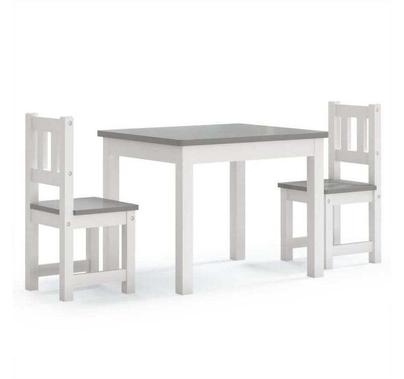 vidaXL Kindersitzgruppe Kinder Sitzgruppe Kindermöbel Set 3tlg Kindertisch 2x Stuhl Weiß Grau von vidaXL
