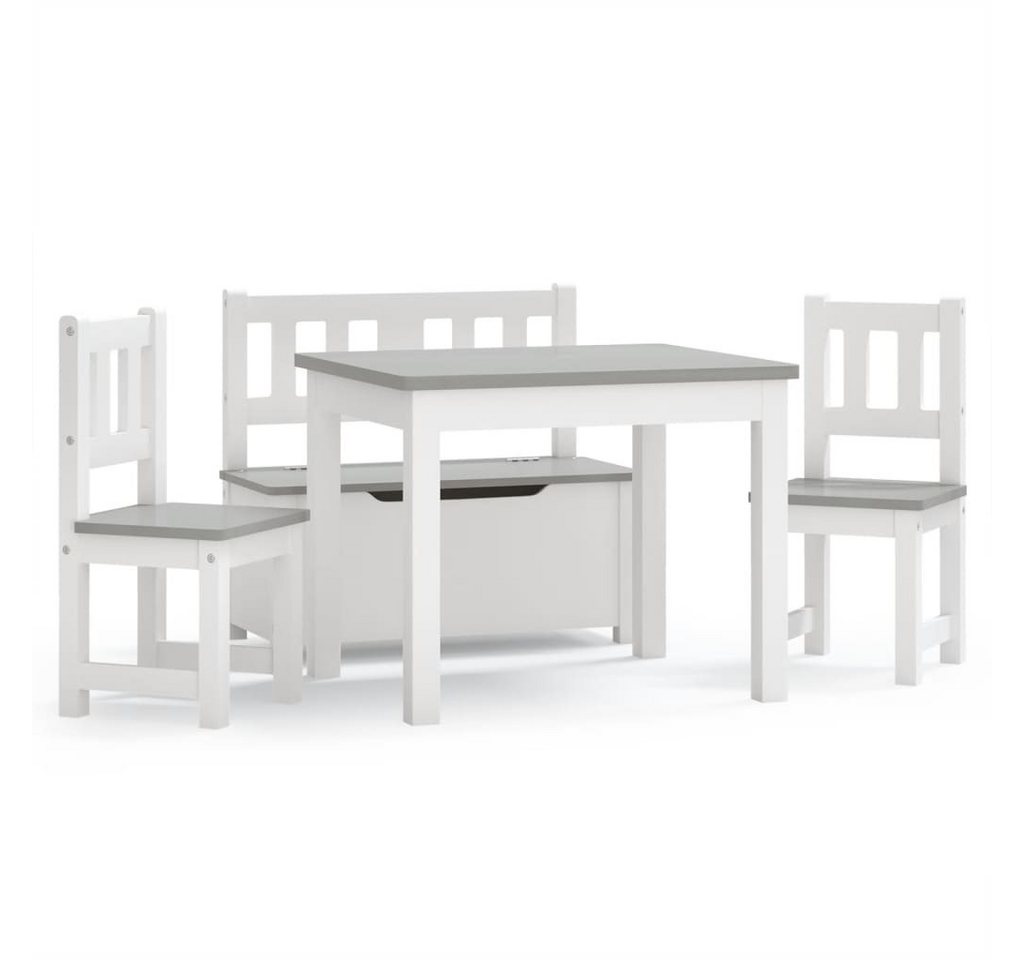 vidaXL Kindersitzgruppe Kinder Sitzgruppe Kindermöbel Set 4tlg Kindertisch 2x Stuhl Bank Weiß von vidaXL