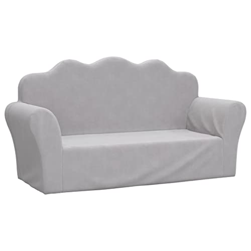 vidaXL Kindersofa 2-Sitzer, Sofa Abnehmbarer Bezug, Gepolstert Kindersessel Zweisitzer, Spielsofa Kindercouch Kindermöbel, Hellgrau Weich Plüsch von vidaXL