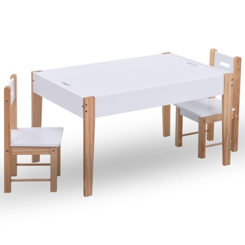 vidaXL Kindertisch Set 3-TLG. Kinderstuhl Kindermöbel Kindersitzgruppe Tischset Kinderzimmer 2 Stühle Kreidetafel-Tischplatte Schwarz Weiß von vidaXL