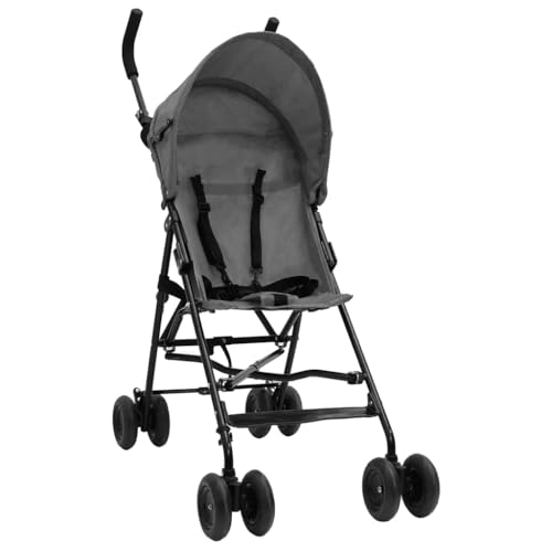 vidaXL Kinderwagen Faltbar Baby Buggy Sportwagen Kinder Babywagen Reisebuggy Kinderbuggy Babyjogger Kindersportwagen Hellgrau Schwarz Stahl von vidaXL
