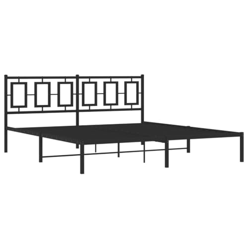 vidaXL King Size Metallbettrahmen mit Kopfteil - Stilvolle schwarze Schlafzimmermöbel, robuste Stahlmatratzenplattform mit Unterbettkommode, 207 x 187 cm von vidaXL