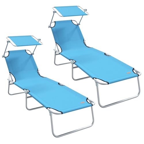 vidaXL Klappbare Sonnenliegen 2er Set mit Sonnendach Himmelblau 600D Oxford-Stoff von vidaXL