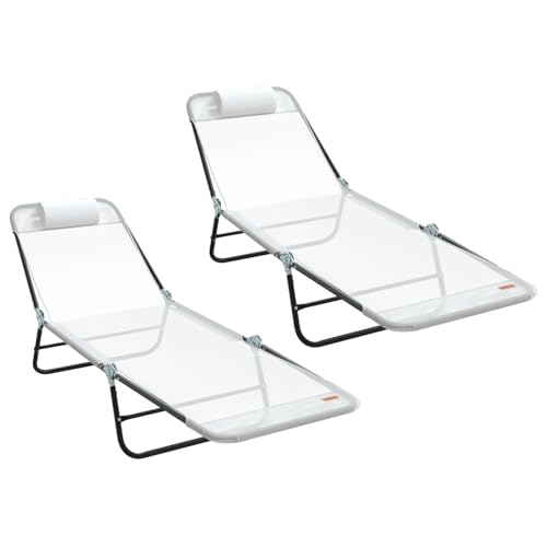vidaXL Klappbare Sonnenliegen 2 Stück mit Kopfstütze Creme Textilene von vidaXL
