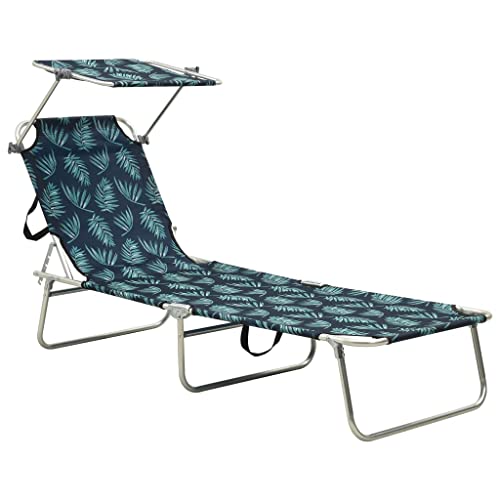 vidaXL Klappliege mit Sonnenschutz Verstellbare Rückenlehne Sonnenliege Gartenliege Strandliege Relaxliege Liege Gartenmöbel Blattmuster Aluminium von vidaXL