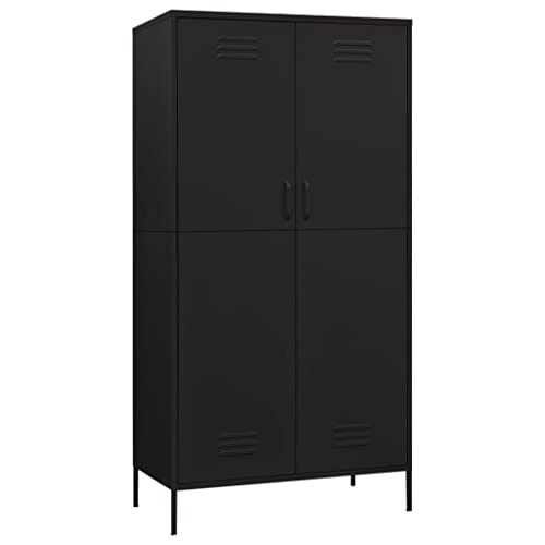 vidaXL Kleiderschrank Garderobenschrank Dielenschrank Schlafzimmerschrank Stahlschrank Lagerschrank Mehrzweckschrank Schrank Schwarz 90x50x180cm Stahl von vidaXL