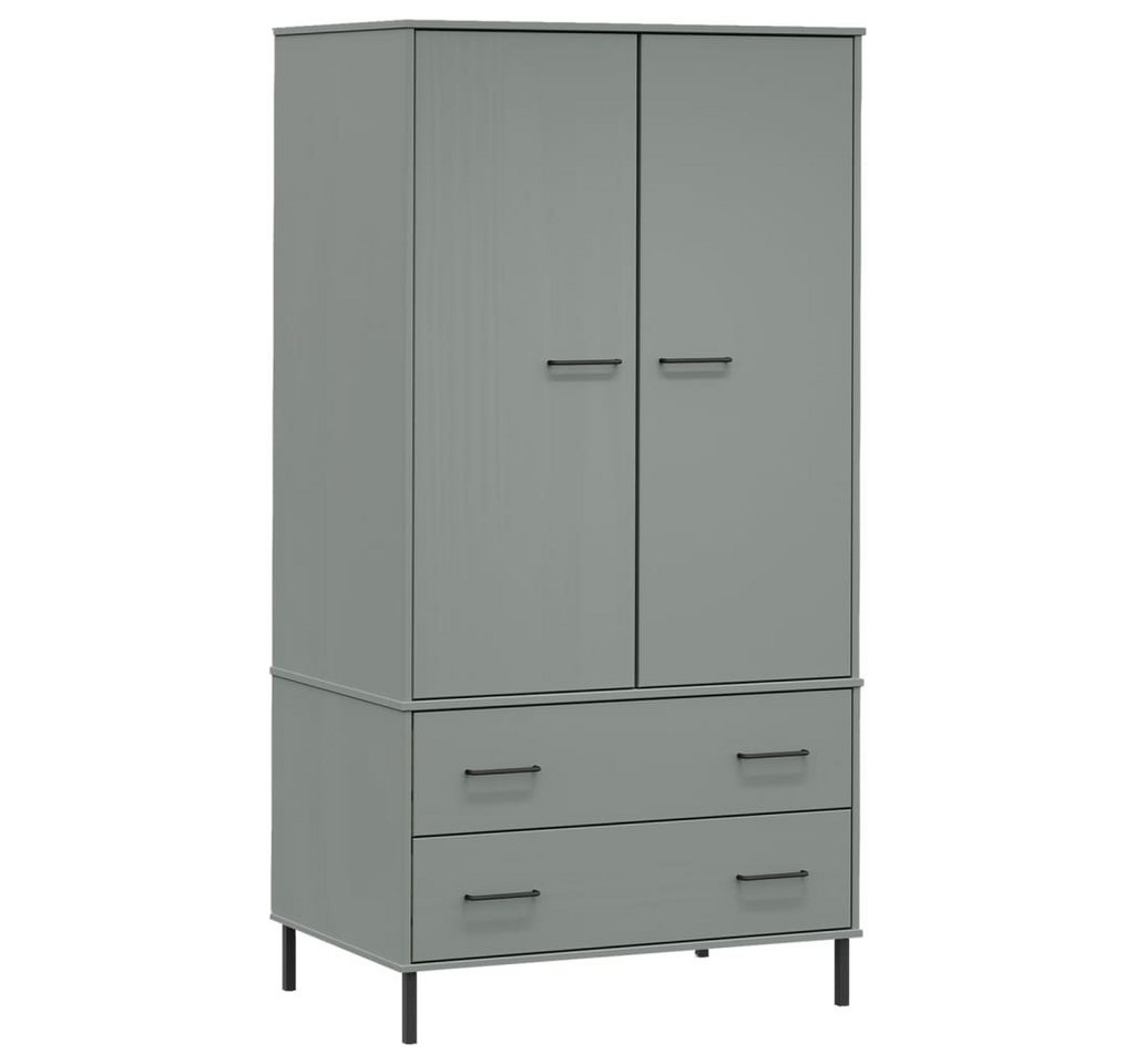 vidaXL Kleiderschrank Kleiderschrank OSLO Metallbeine Grau 90x55x172,5cm Massivholz (1-St) von vidaXL