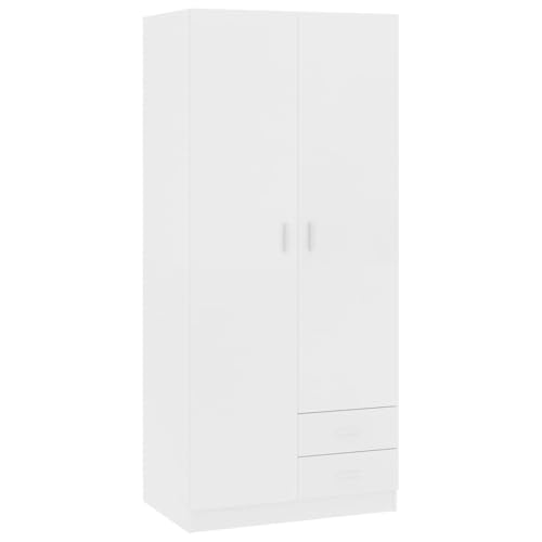 vidaXL Kleiderschrank mit 2 Türen 2 Schubladen Garderobenschrank Garderobe Schrank Schlafzimmerschrank Weiß 80x52x180cm Holzwerkstoff von vidaXL