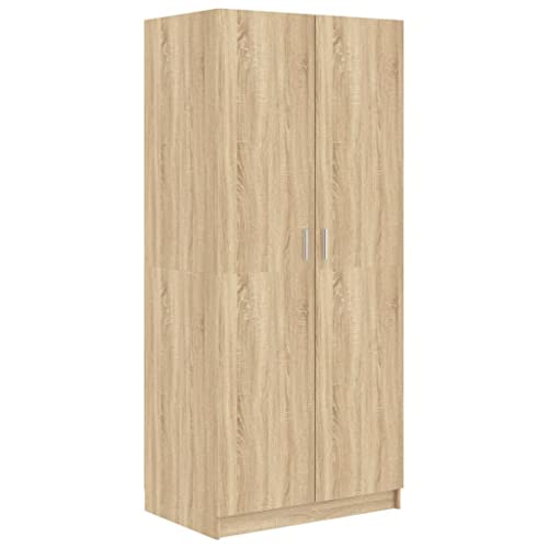 vidaXL Kleiderschrank mit 2 Türen Garderobenschrank Garderobe Schrank Dielenschrank Schlafzimmerschrank Sonoma-Eiche 80x52x180cm Holzwerkstoff von vidaXL