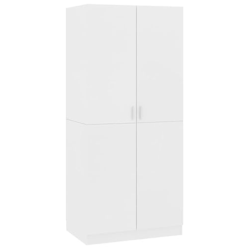 vidaXL Kleiderschrank mit 2 Türen Garderobenschrank Garderobe Schrank Dielenschrank Schlafzimmerschrank Weiß 80x52x180cm Holzwerkstoff von vidaXL