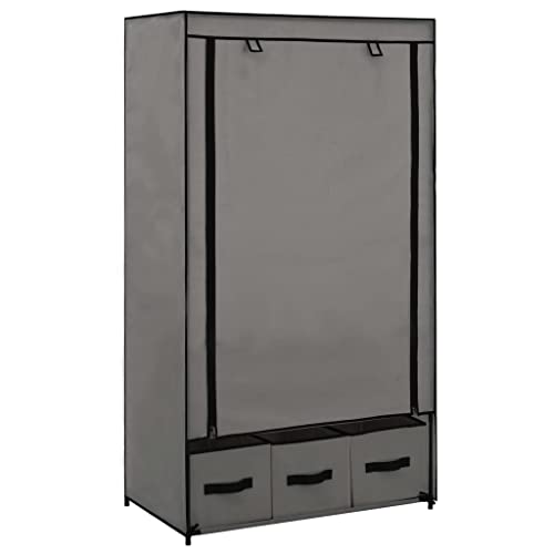 vidaXL Kleiderschrank mit 3 Schubladen Stoffschrank Faltschrank Garderobenschrank Garderobe Schrank Schlafzimmer Grau 87x49x159 cm Stoff vidaXL Kleiderschrank mit 3 Schubladen Stoffschrank Faltschrank Garderobenschrank Garderobe Schrank Schlafzimmer Grau 87x49x159 cm Stoff von vidaXL