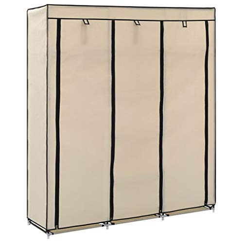 vidaXL Kleiderschrank mit Fächern Kleiderstangen Stoffschrank Faltschrank Garderobenschrank Garderobe Schrank Schlafzimmer Creme 150x45x175cm Stoff von vidaXL