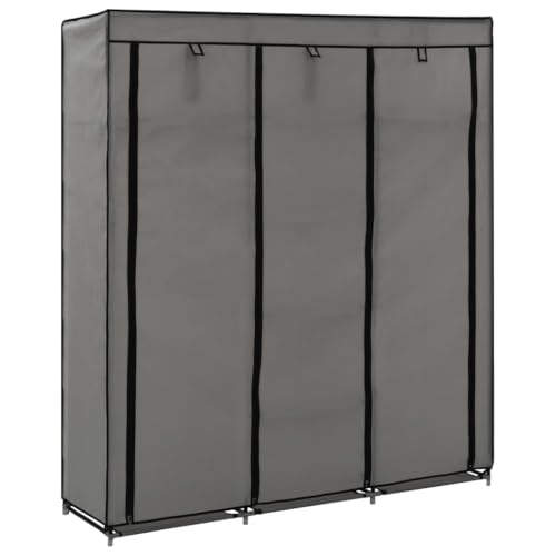 vidaXL Kleiderschrank mit Fächern Kleiderstangen Stoffschrank Faltschrank Garderobenschrank Garderobe Schrank Schlafzimmer Grau 150x45x175cm Stoff von vidaXL