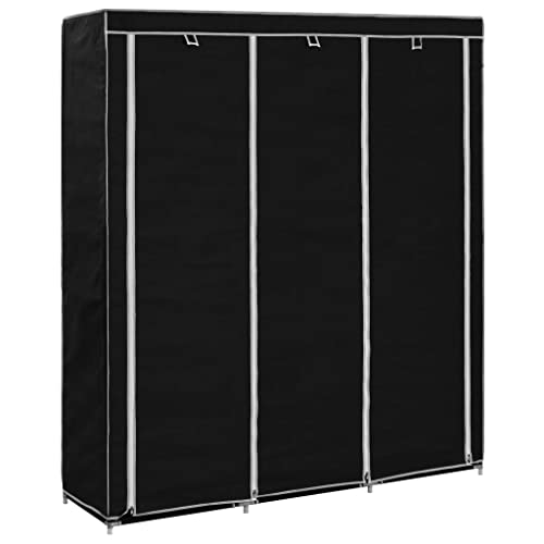 vidaXL Kleiderschrank mit Fächern Kleiderstangen Stoffschrank Faltschrank Garderobenschrank Garderobe Schrank Schlafzimmer Schwarz 150x45x175cm Stoff von vidaXL