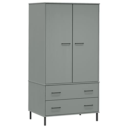 vidaXL Kleiderschrank mit Metallbeinen Garderobenschrank Schrank Hochschrank Schlafzimmerschrank Holzschrank Grau 90x55x172,5cm Massivholz von vidaXL