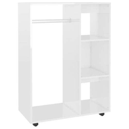 vidaXL Kleiderschrank mit offenem Fach 3 seitlichen Ablagen Rollen Garderobenschrank Garderobe Schlafzimmer Schrank Hochglanz-Weiß 80x40x110cm Holzwerkstoff von vidaXL