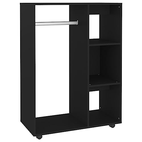 vidaXL Kleiderschrank mit offenem Fach 3 seitlichen Ablagen Rollen Garderobenschrank Garderobe Schlafzimmer Schrank Schwarz 80x40x110cm Holzwerkstoff von vidaXL