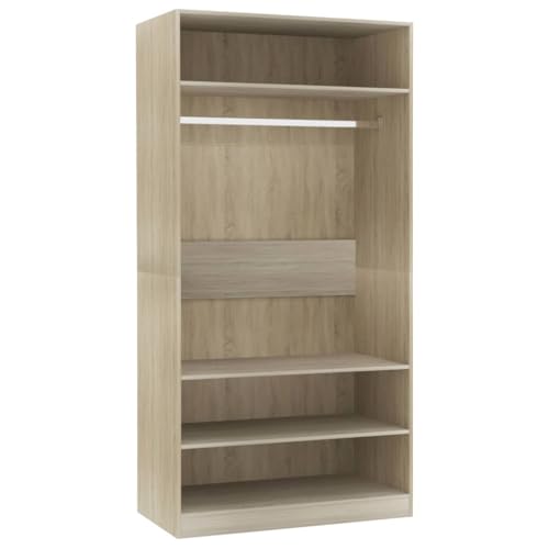 vidaXL Kleiderschrank offen Einlegeboden Regal Kleiderständer Schrank Kleiderstange Garderobenschrank Sonoma-Eiche 100x50x200cm Holzwerkstoff von vidaXL