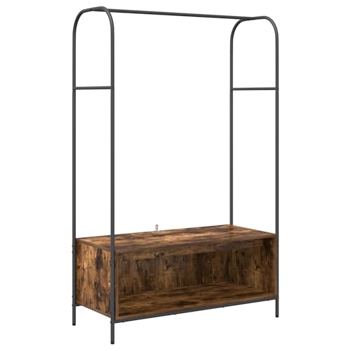vidaXL Kleiderständer Mit Regalen Geräucherte Eiche Lagerlösung 100X44X160 cm Stylishes Metall Holz Modern Montage Erforderlich Rauch Kleidung Organisator Und Industriell Freistehend von vidaXL