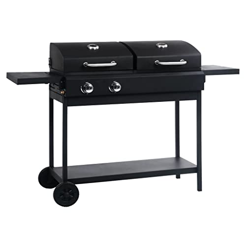 vidaXL Kombigrill mit 2 Brennern klappbaren Beistelltischen Gasgrill Holzkohlegrill Grill Smoker BBQ Grillwagen Standgrill Kohlegrill von vidaXL