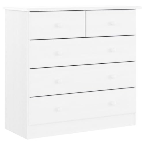 vidaXL Kommode, Sideboard mit 5 Schubladen, Schubladenschrank Schrank für Schlafzimmer Büro, Beistellschrank Flurschrank, Weiß Massivholz Kiefer von vidaXL