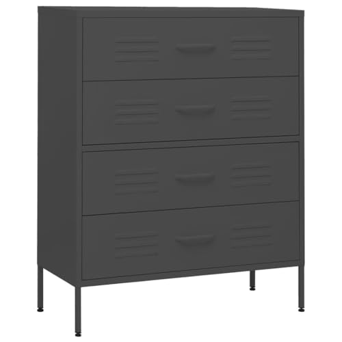 vidaXL Kommode 4 Schubladen Anrichte Schrank Beistellschrank Mehrzweckschrank Standschrank Sideboard Schubladenschrank Anthrazit 80x35x101,5cm Stahl von vidaXL