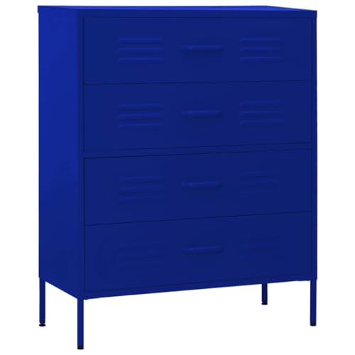 vidaXL Kommode 4 Schubladen Anrichte Schrank Beistellschrank Mehrzweckschrank Standschrank Sideboard Schubladenschrank Marineblau 80x35x101,5cm Stahl von vidaXL