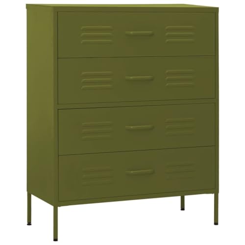 vidaXL Kommode 4 Schubladen Anrichte Schrank Beistellschrank Mehrzweckschrank Standschrank Sideboard Schubladenschrank Olivgrün 80x35x101,5cm Stahl von vidaXL