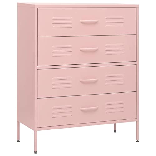 vidaXL Kommode 4 Schubladen Anrichte Schrank Beistellschrank Mehrzweckschrank Standschrank Sideboard Schubladenschrank Rosa 80x35x101,5cm Stahl von vidaXL